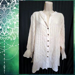 White Stag Women's Plus Creamy White Blouse with Gold Shimmer Threads